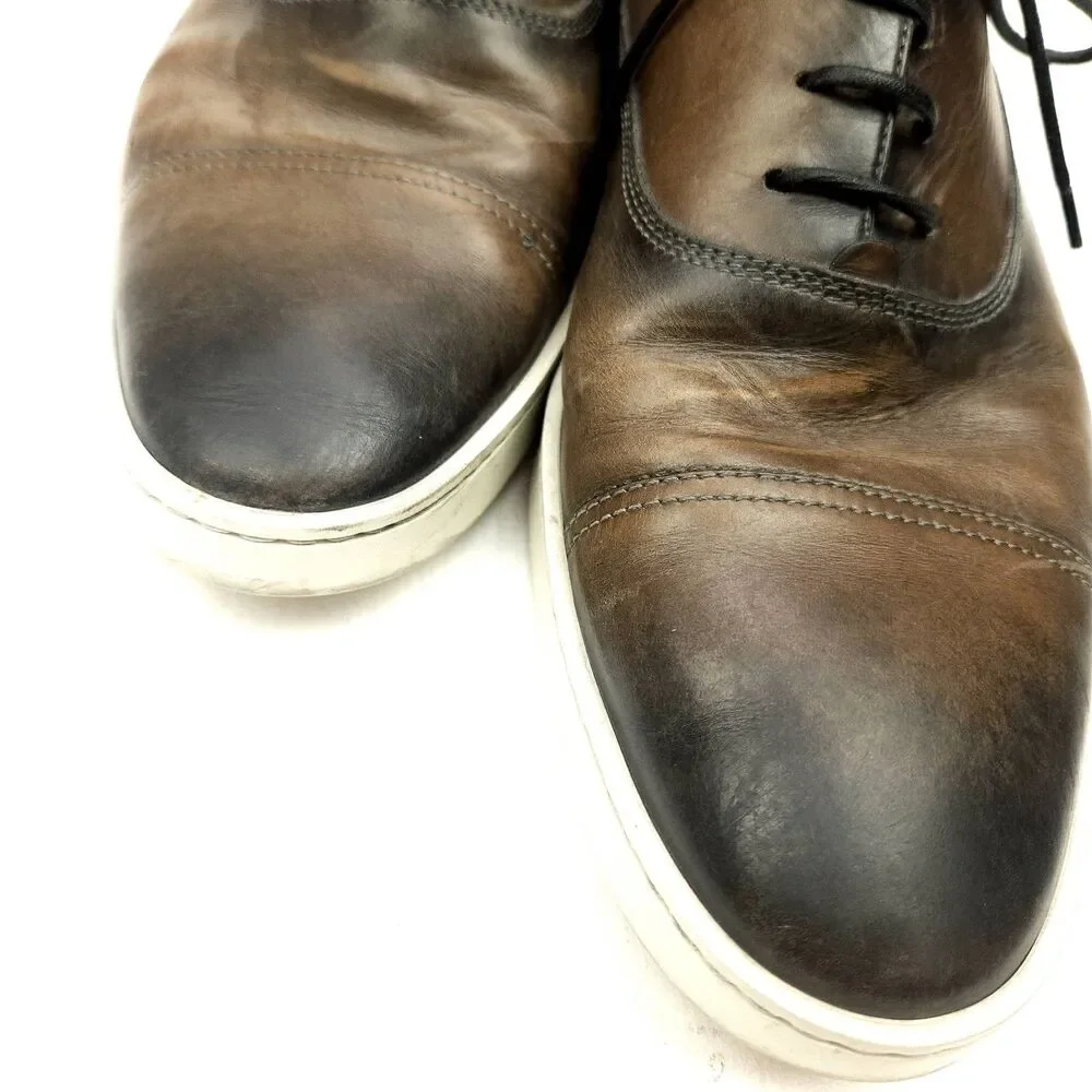 Santoni Mens Shoes 11.5 D Gray Durbin Bund Cap Toe Oxford Italian Leather